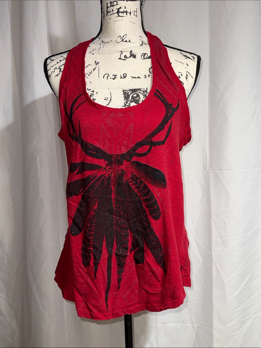 Rock & Republic Red Tank Top with Black Graphic